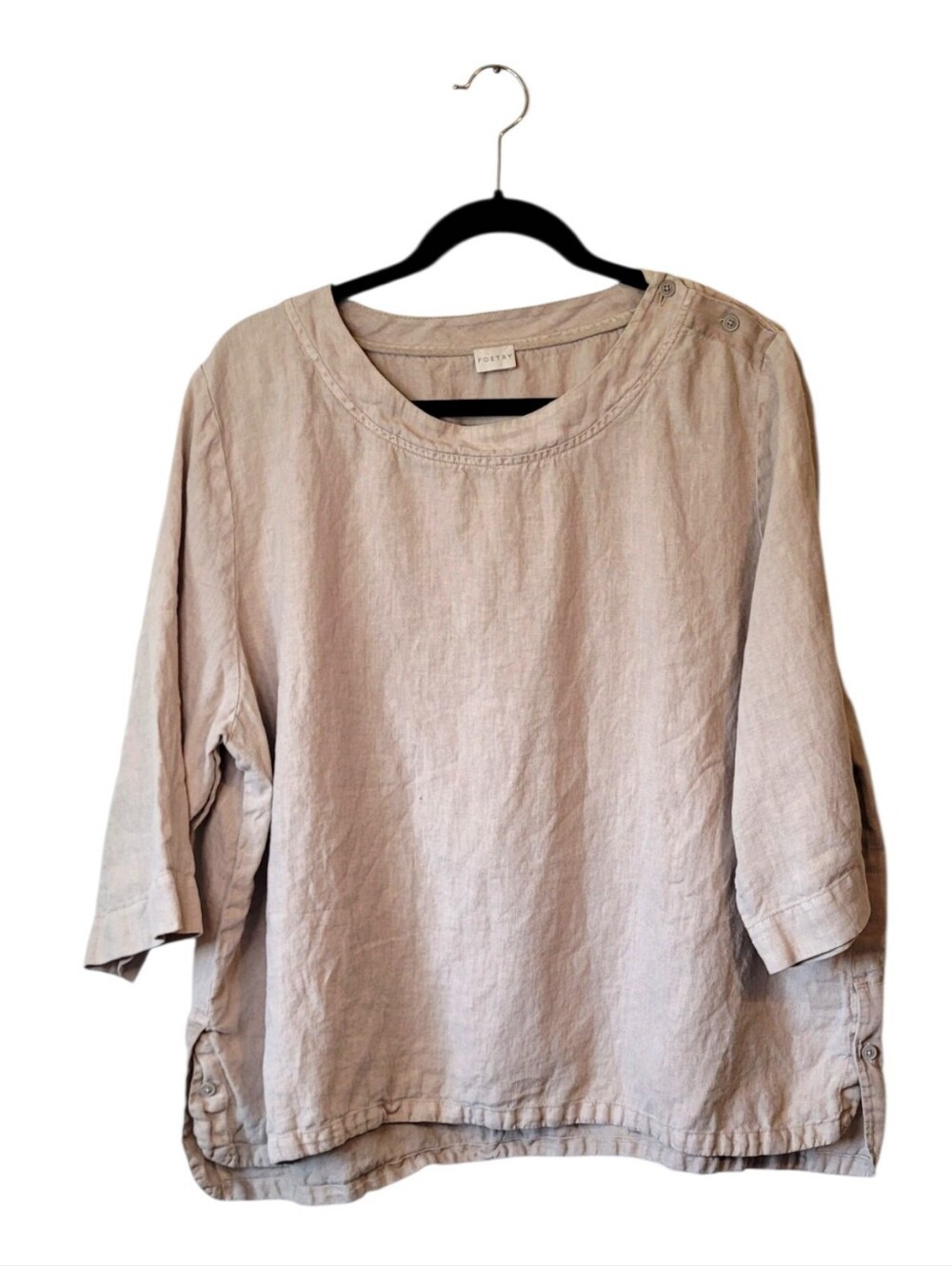 Poetry Light Beige 100% Linen Button-Shoulder Relaxed Tunic Size US 18